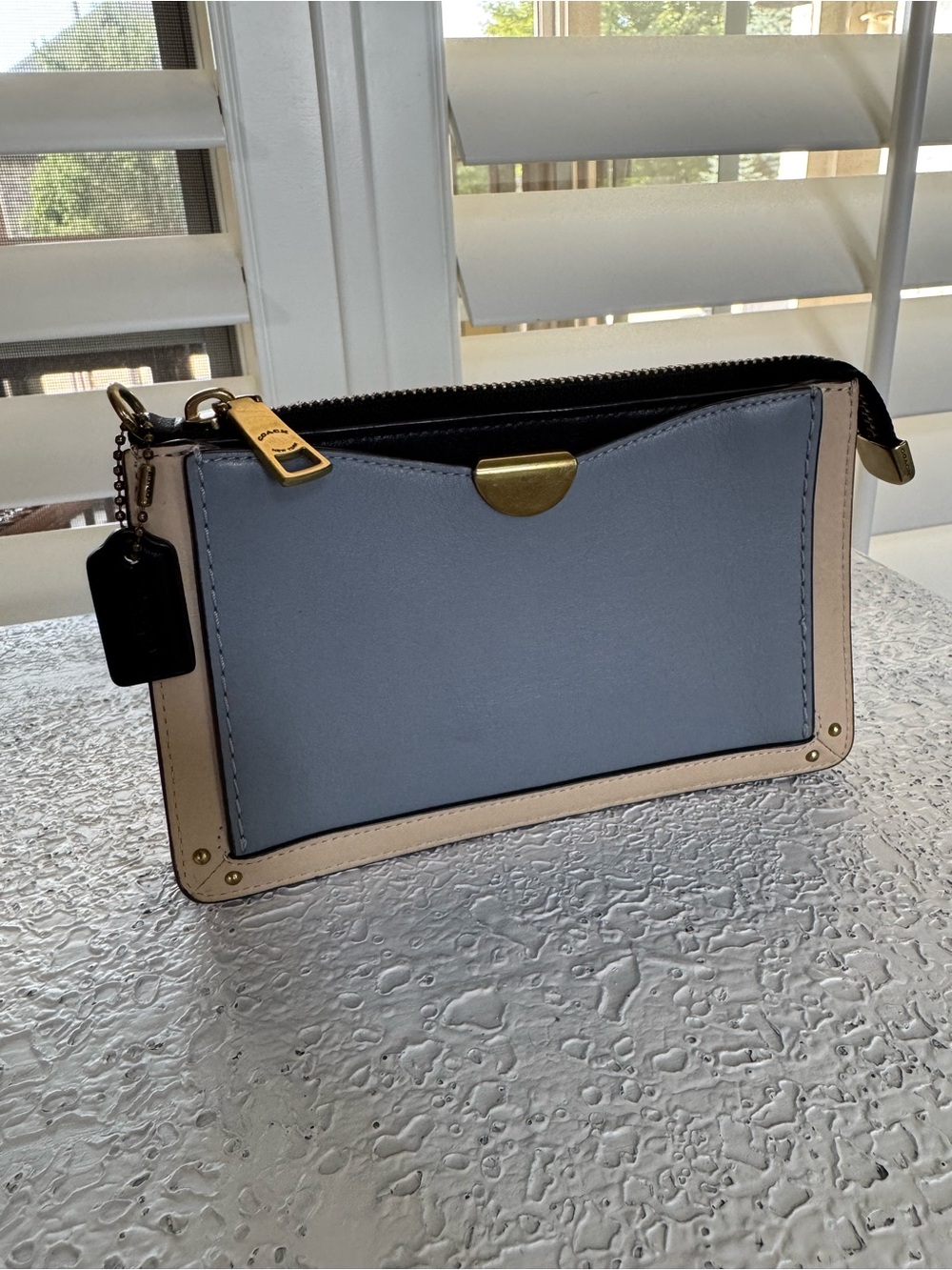 Coach Colorblock Leather Wristlet in Blue and Cream Dreamer